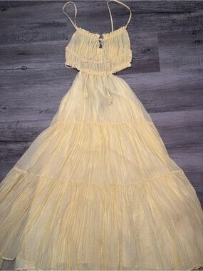 Light Yellow Tiered Maxi Dress with Open Back